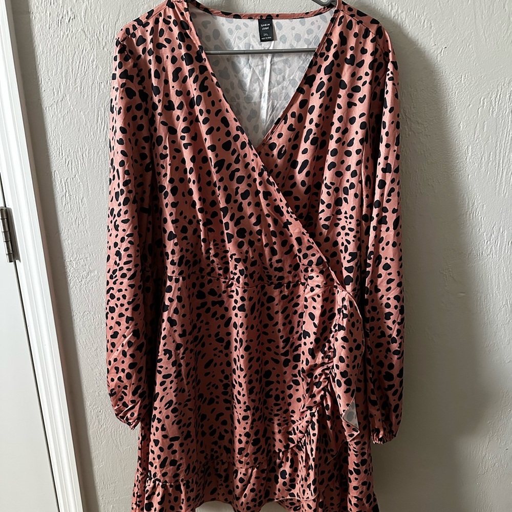 Pink Leopard Print Wrap Dress
